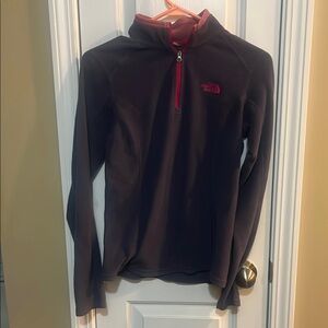 The North Face Gray and Red Zip Up Sweater